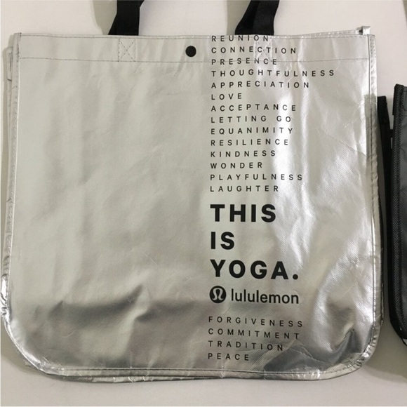 Lululemon 2 Sizes Gift Bags Silver and Black Lululemon Logo This is Yoga Printed - Picture 3 of 15